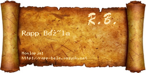 Rapp Béla névjegykártya